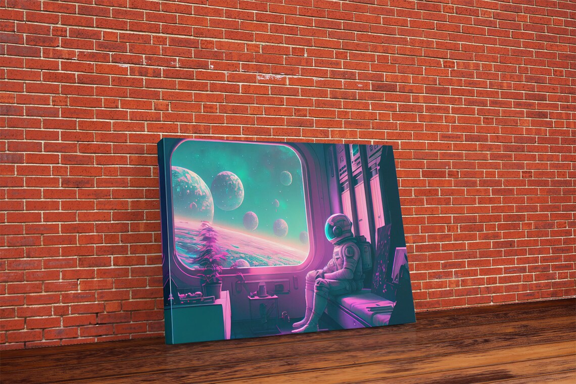 Vaporwave Astronaut Riding The Space Train Art Print