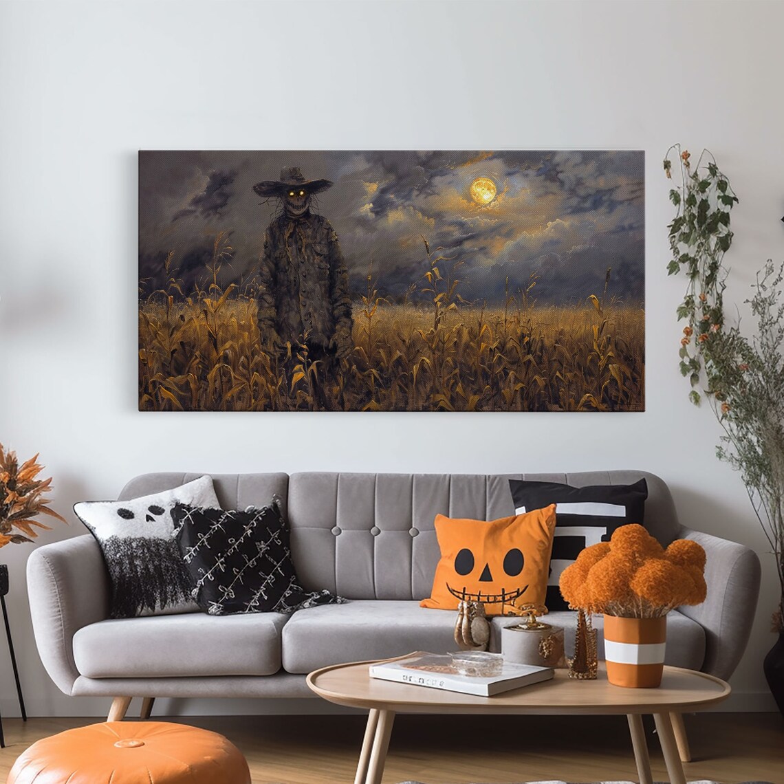 Scarecrow Under A Full Moon, Spooky Halloween Decor - Image 5