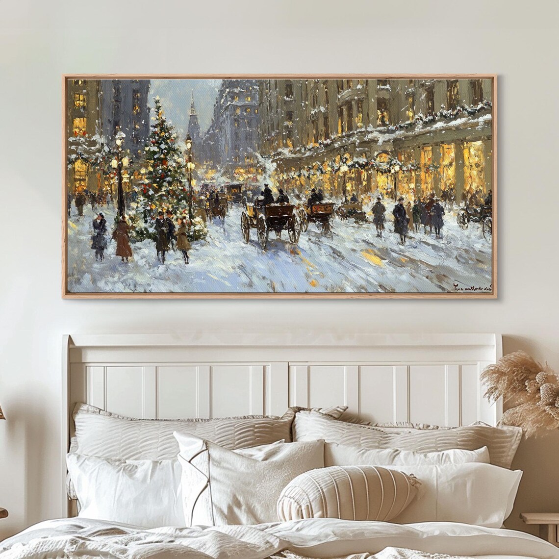 Bustling Christmas Street Scene, Vintage Art Print - Image 4