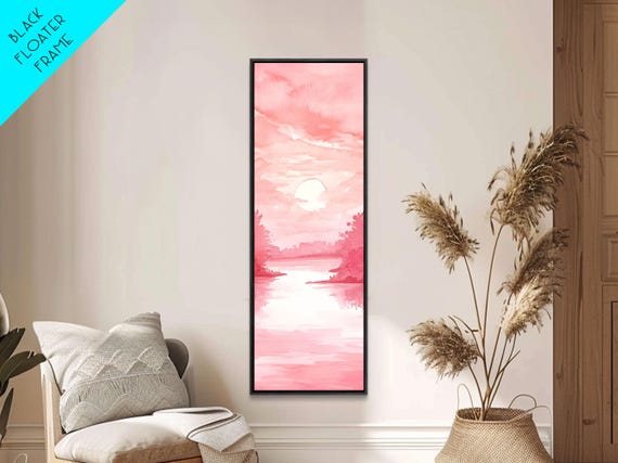 Serene Sunset Landscape Painting Framed Print With Light Pink Tones For Calm Living Room Art Or Above Sofa Wall Decoration