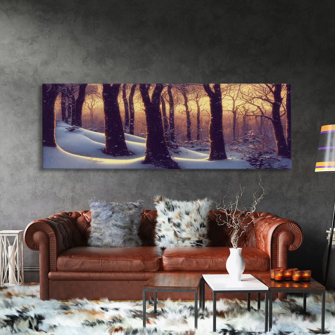 Snowcapped Forest Winter Scene, Panoramic Art Print - Image 3