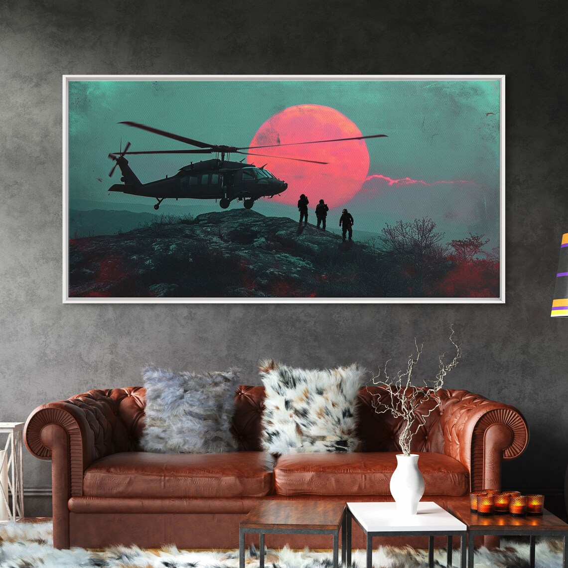Blackhawk Helicopter Insertion at Sunset, Synthwave Poster - Image 6