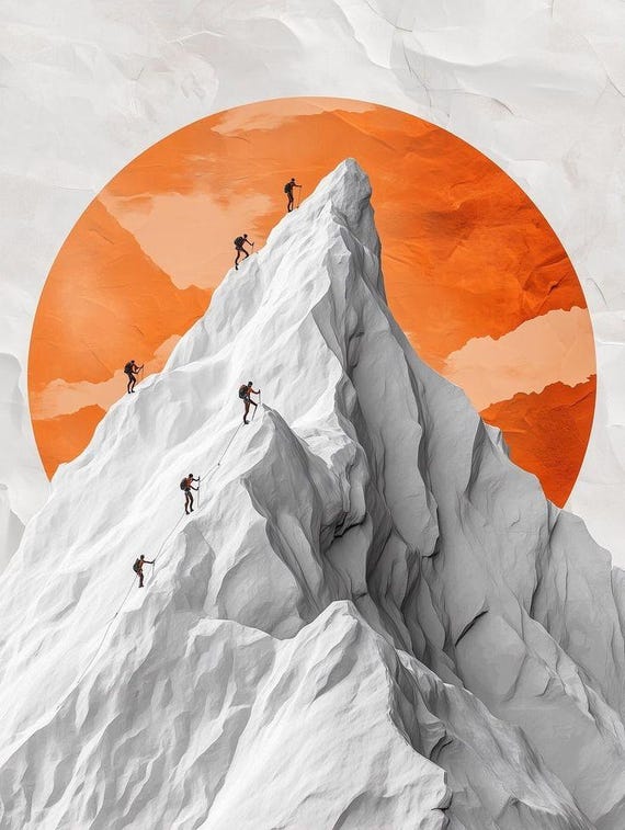 Summit Climbing Poster Team Adventure Wall Art Mountain Peak Print Bold Motivational Nature Physical For Office Home
