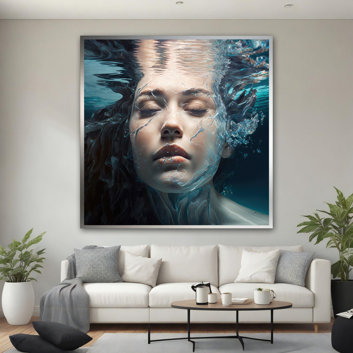 Woman Under Water Painting Underwater Art Woman Who Cant Breathe Wall Decor Modern Woman Art Woman In Pool Wall Art - Image 3