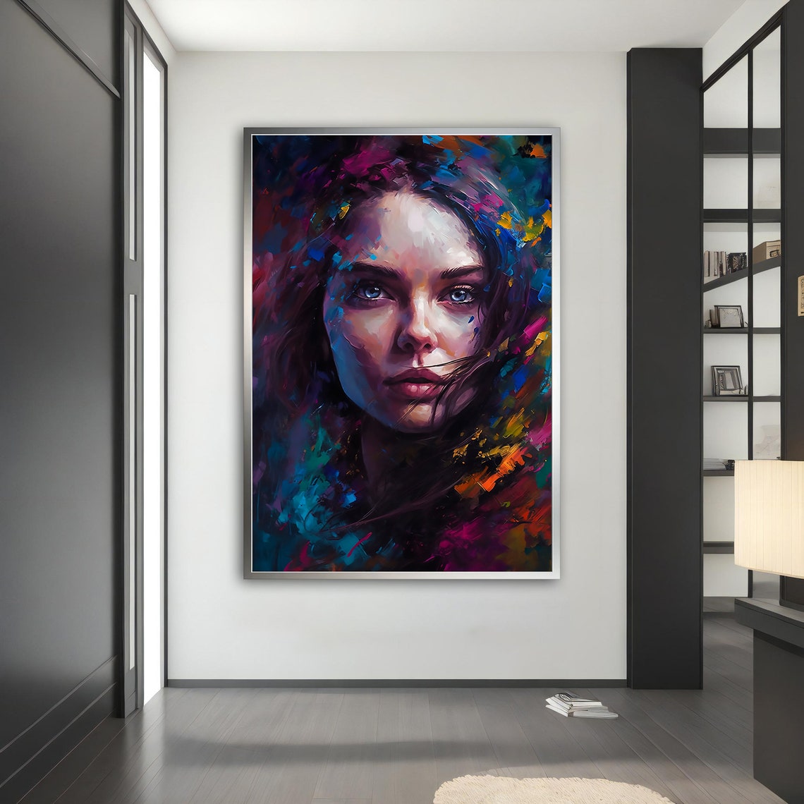 Vibrant Abstract Woman Portrait Teal Magenta Brushstroke Poster - Image 4