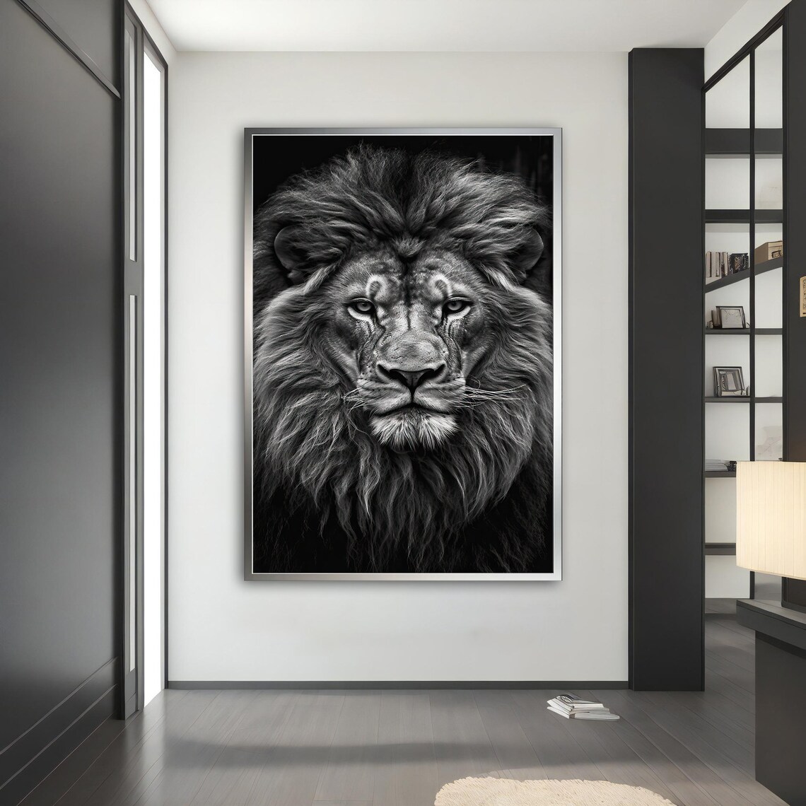 Black And White Lion Portrait Majestic Mane Monochrome Wildlife Art Poster - Image 4