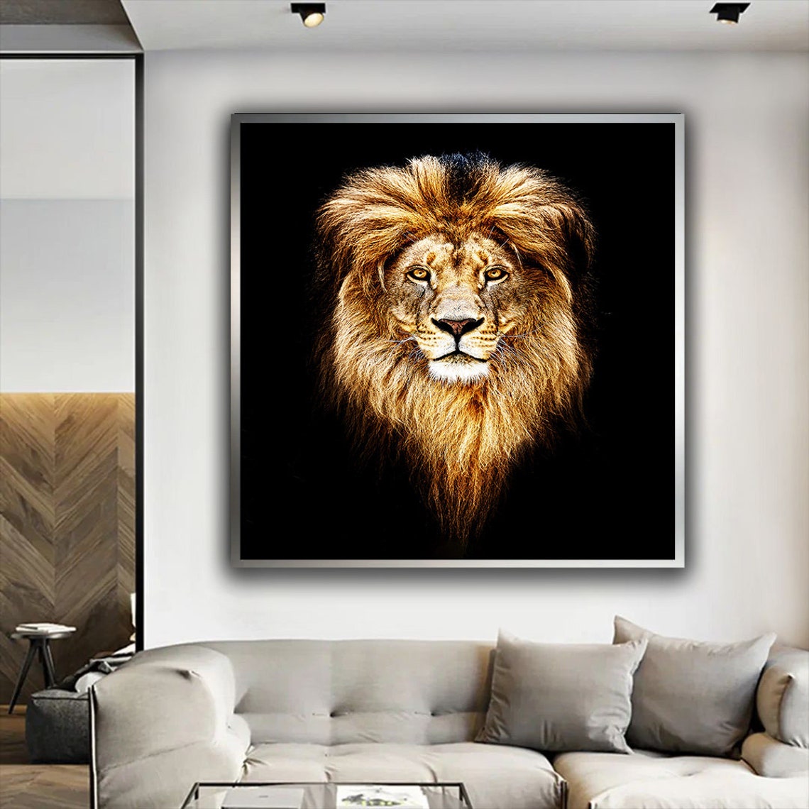 Majestic Lion Portrait Golden Mane Black Background Photo Art Poster