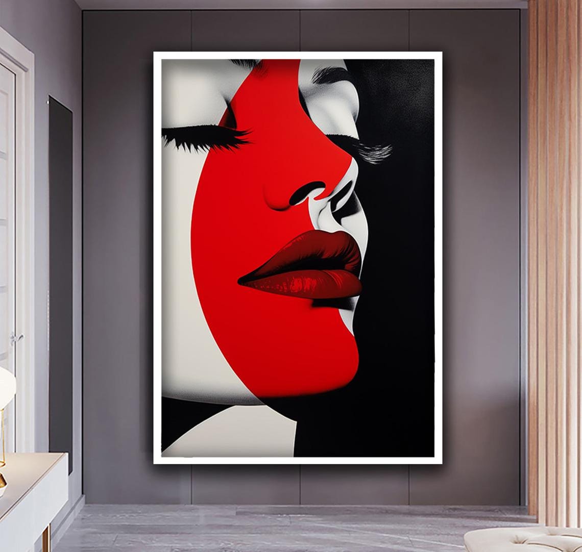 Beautiful Woman Print Woman With Red Painted Face Wall Art Portrait Of Girl Art Abstract Woman Art Print Gifts For Friend - Image 5