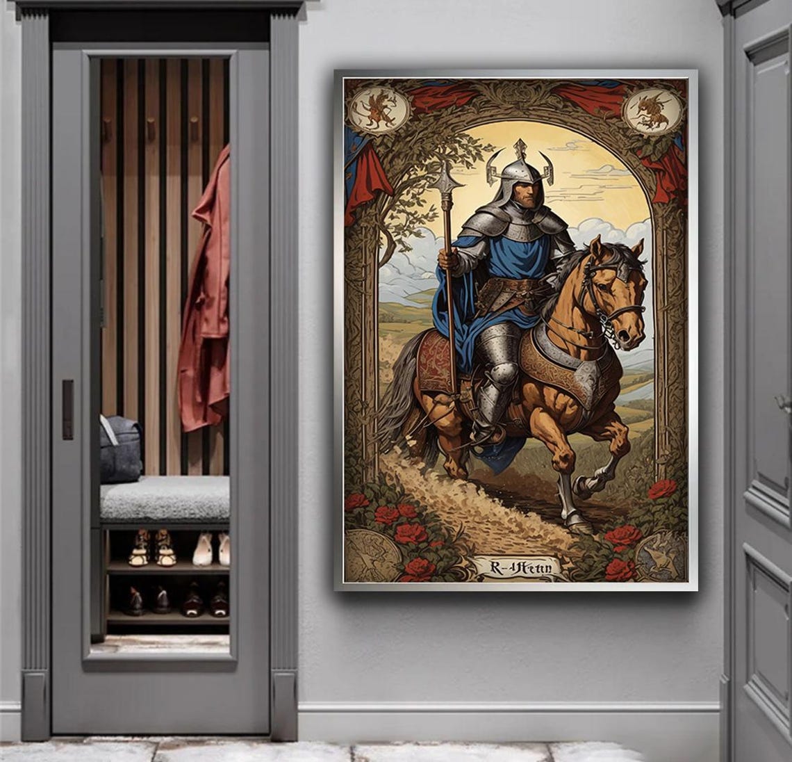Medieval Knight on Horseback Vintage Tarot Card Style Wall Art - Image 5