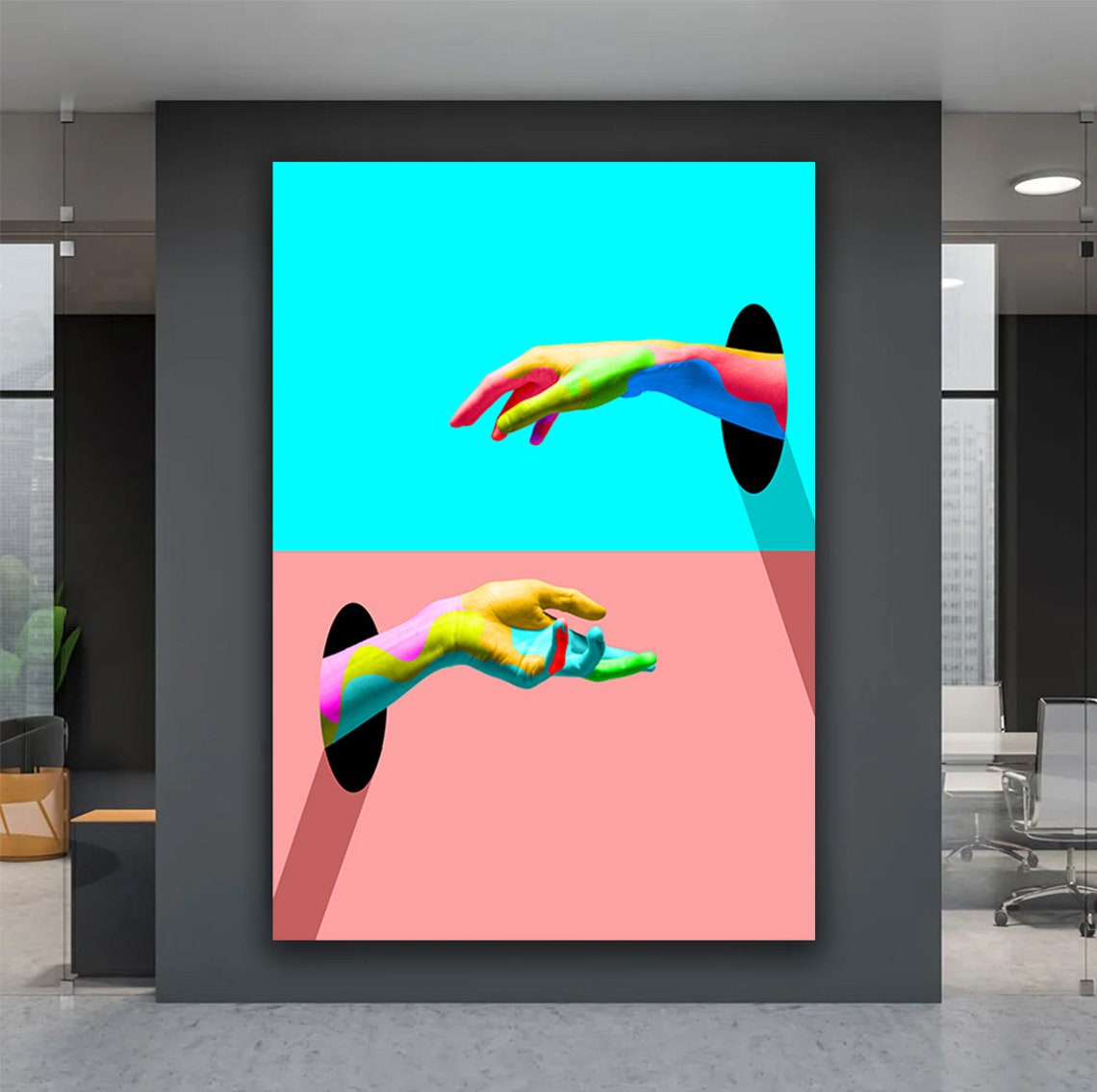 Rainbow Painted Hands Creation of Adam Style Pop Art Modern Poster - Image 5