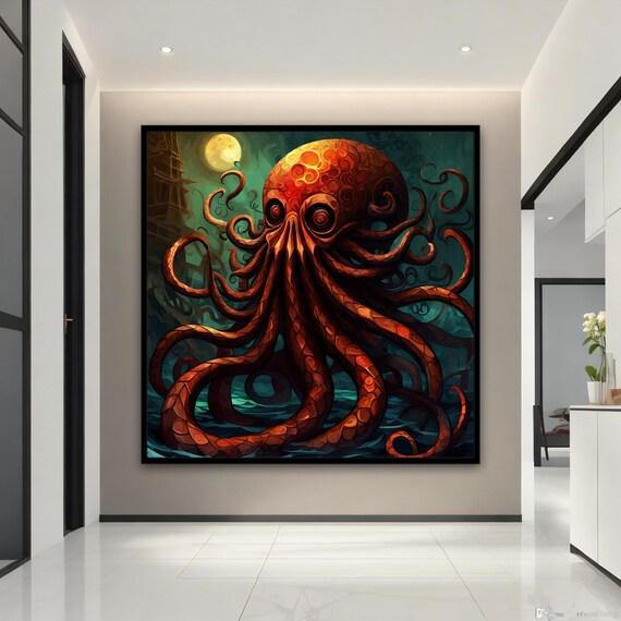 Octopus Painting Octopus Wall Art Octopus Poster Octopus Print Animal Office Art Sea Life Art