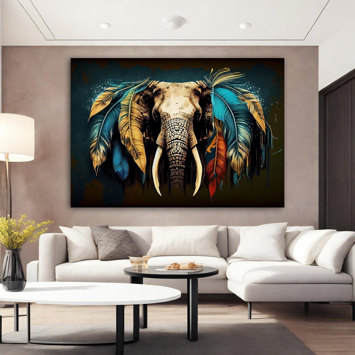 Elephant Head Feathered Ears Colorful Tribal Wildlife Art Poster - Image 2