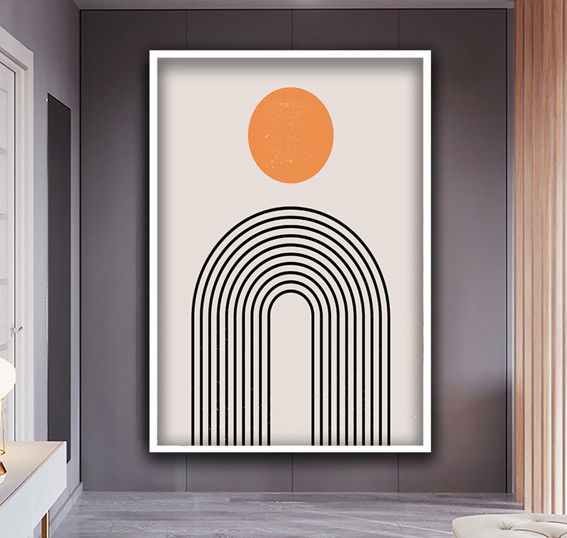 Boho Orange Sun and Black Arch Lines Geometric Wall Art Poster - Image 4