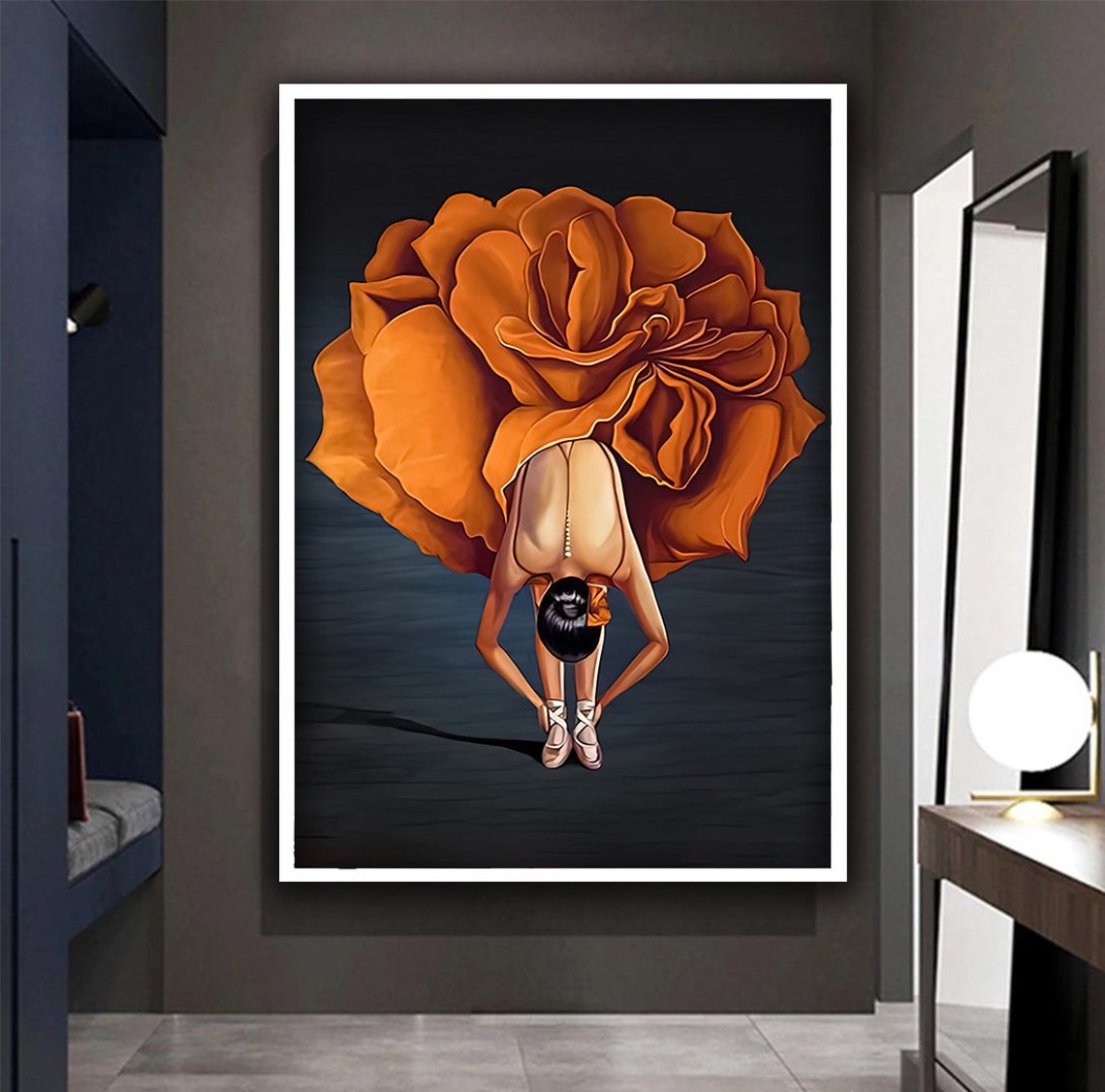 Ballerina In Orange Flower Dress Art Ballerina Painting Ballerina Poster Woman Painting In Floral Dress Dancing Girl Art - Image 5
