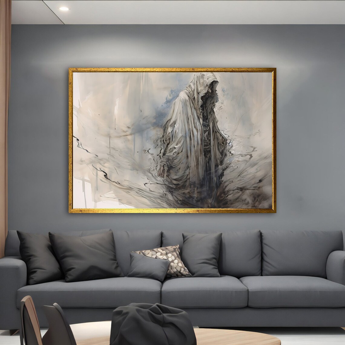 Ghostly Grim Reaper Hooded Figure Soft Watercolor Gothic Art Poster - Image 4