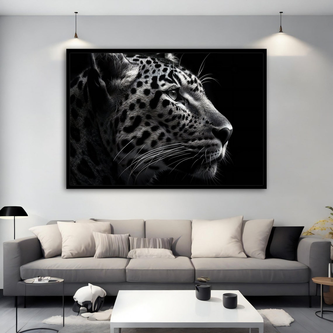 Black White Leopard Profile Close Up Wildlife Photography Poster - Image 2