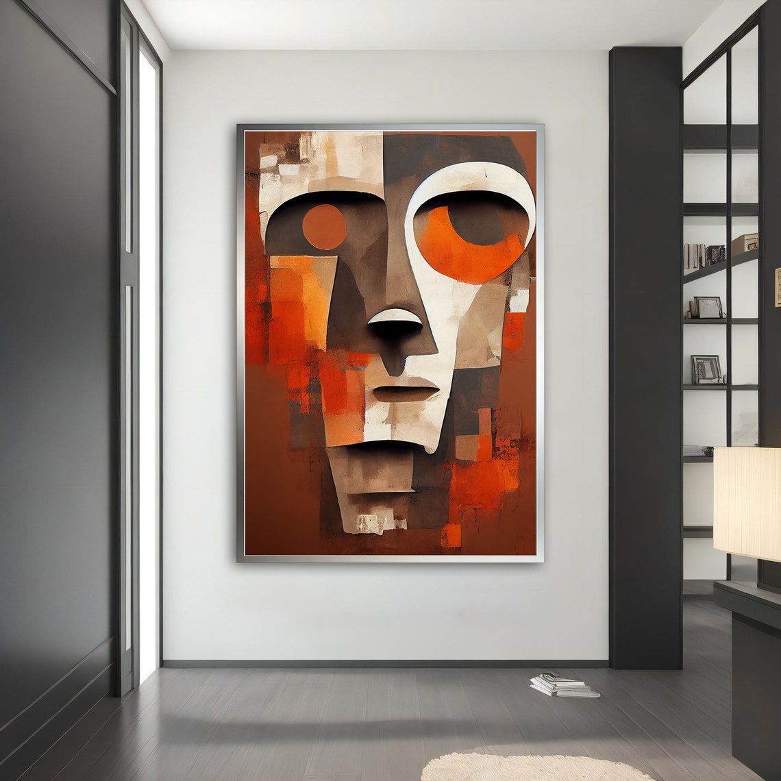 Surreal Cubist Face Abstract Geometric Earth Tones Modern Art Poster - Image 2