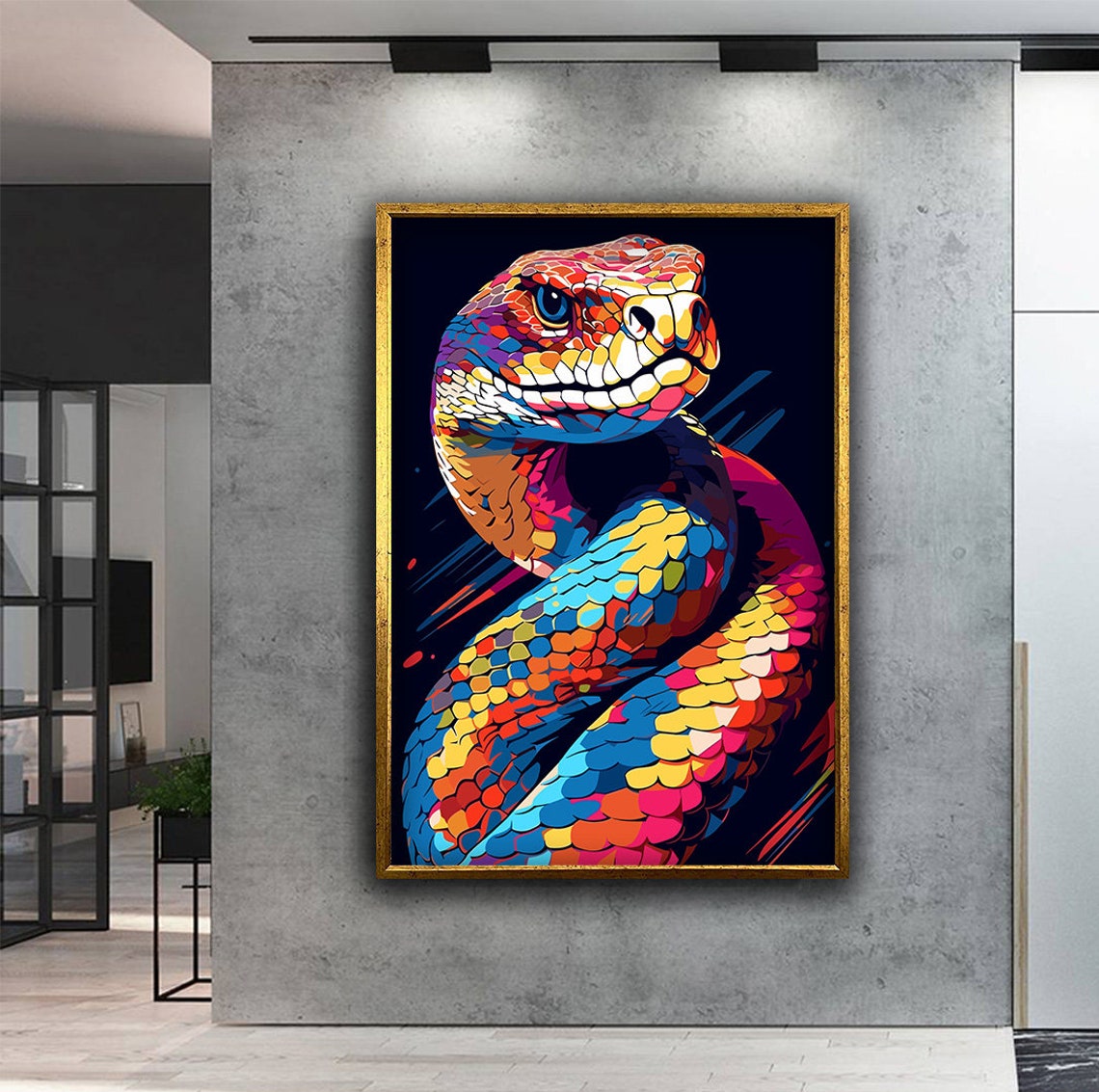 Colorful Pop Art Snake Coiled Scales Rainbow Animal Art Poster - Image 2