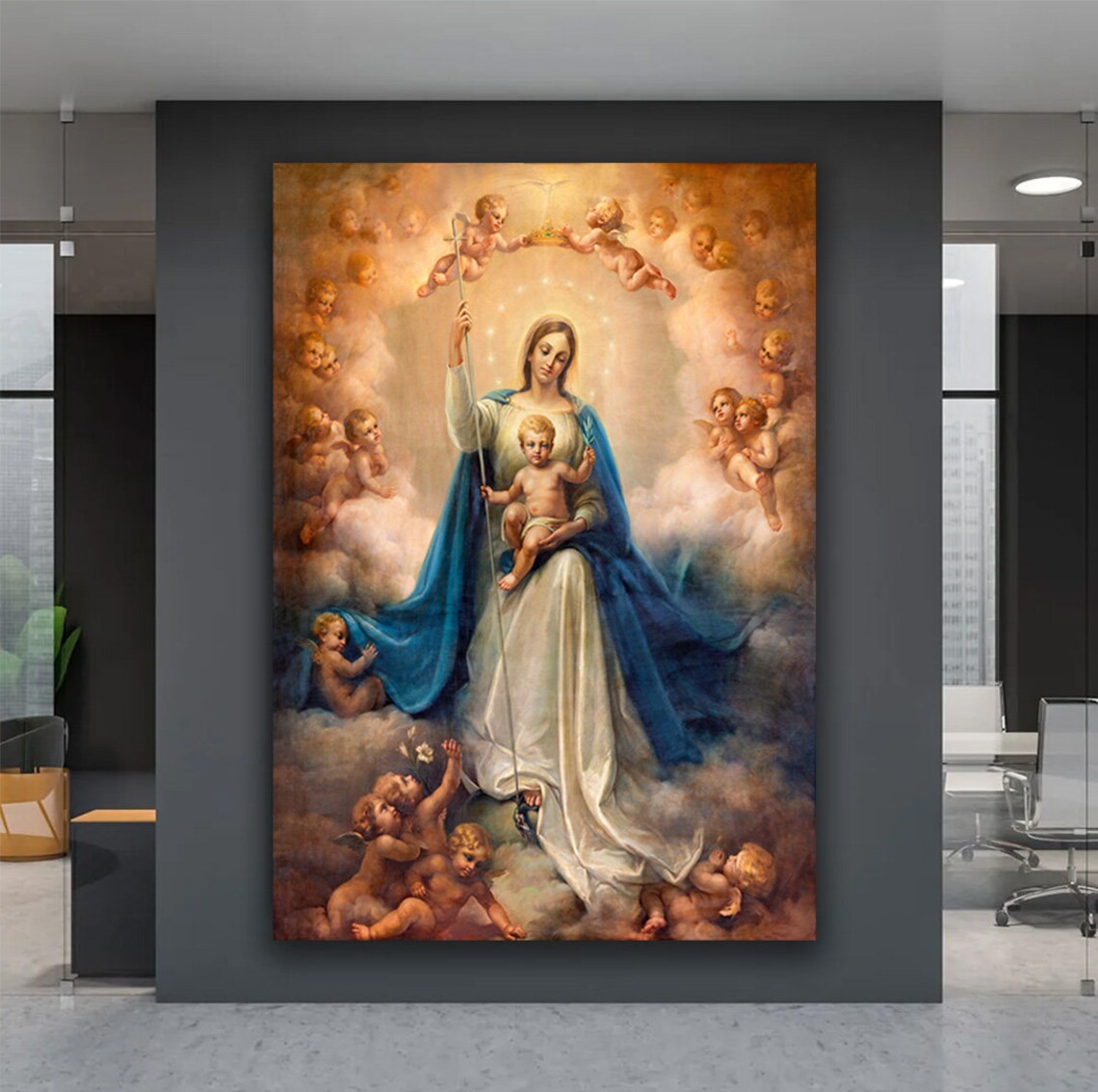 Virgin Mary With Infant Jesus Angels Heavenly Classic Catholic Art Poster - Image 5