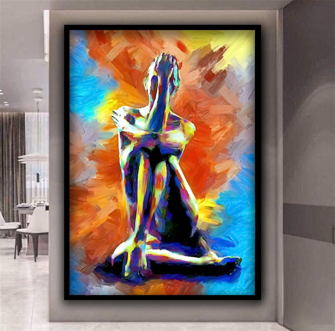 Colorful Abstract Woman Figure Rainbow Brushstrokes Modern Nude Art Poster - Image 4