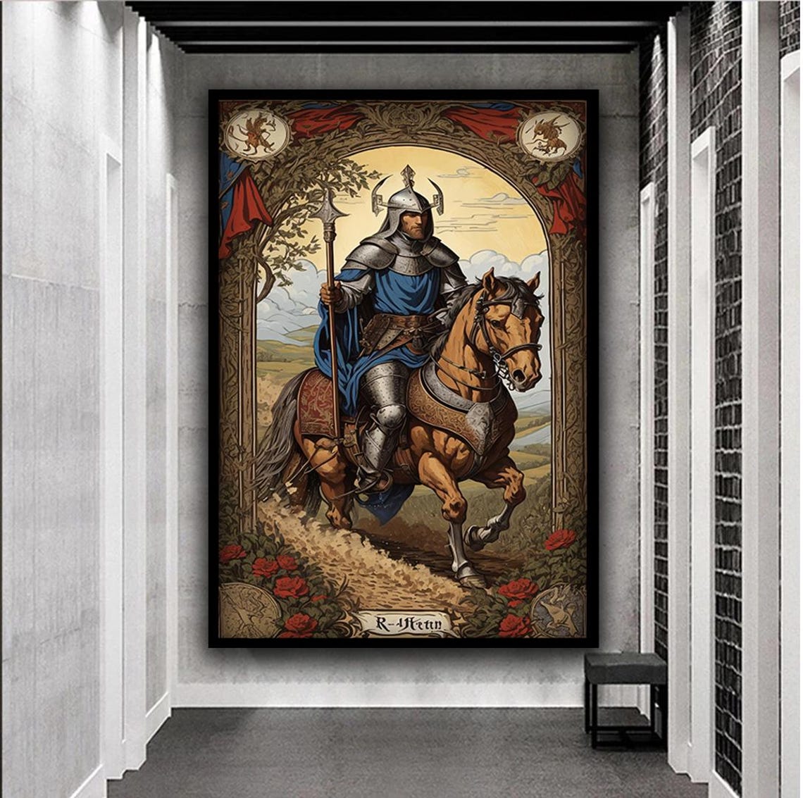 Medieval Knight on Horseback Vintage Tarot Card Style Wall Art - Image 3