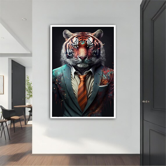 Tiger in Suit Tie Businessman Paint Splash Fun Animal Office Poster