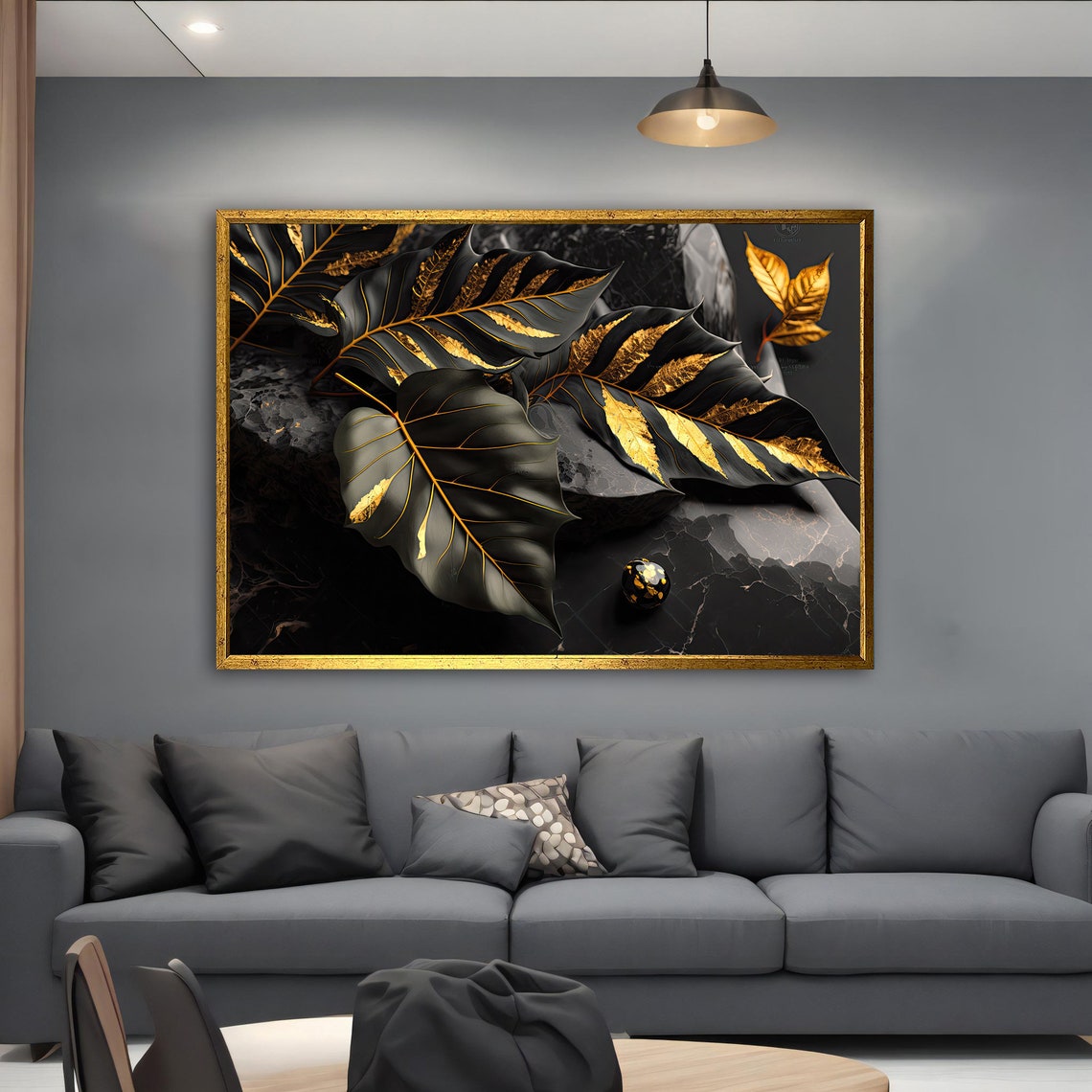 Black Gold Veined Leaves Marble Luxe Modern Botanical Poster - Image 5