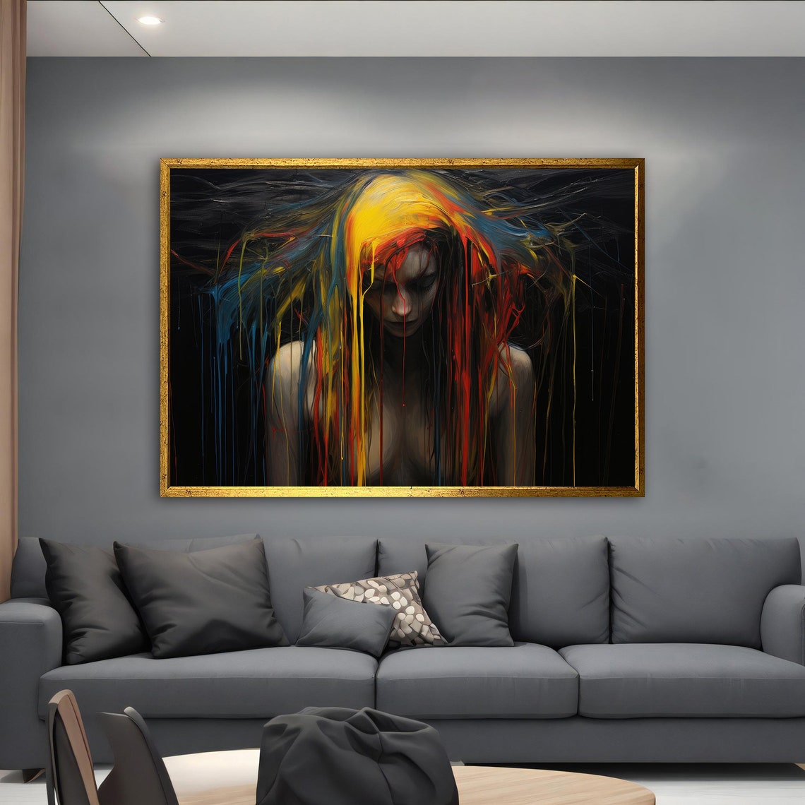 Colourful Nude Woman Painting Girl With Paint Flowing On Modern Woman Art Colorful Girl Art - Image 2