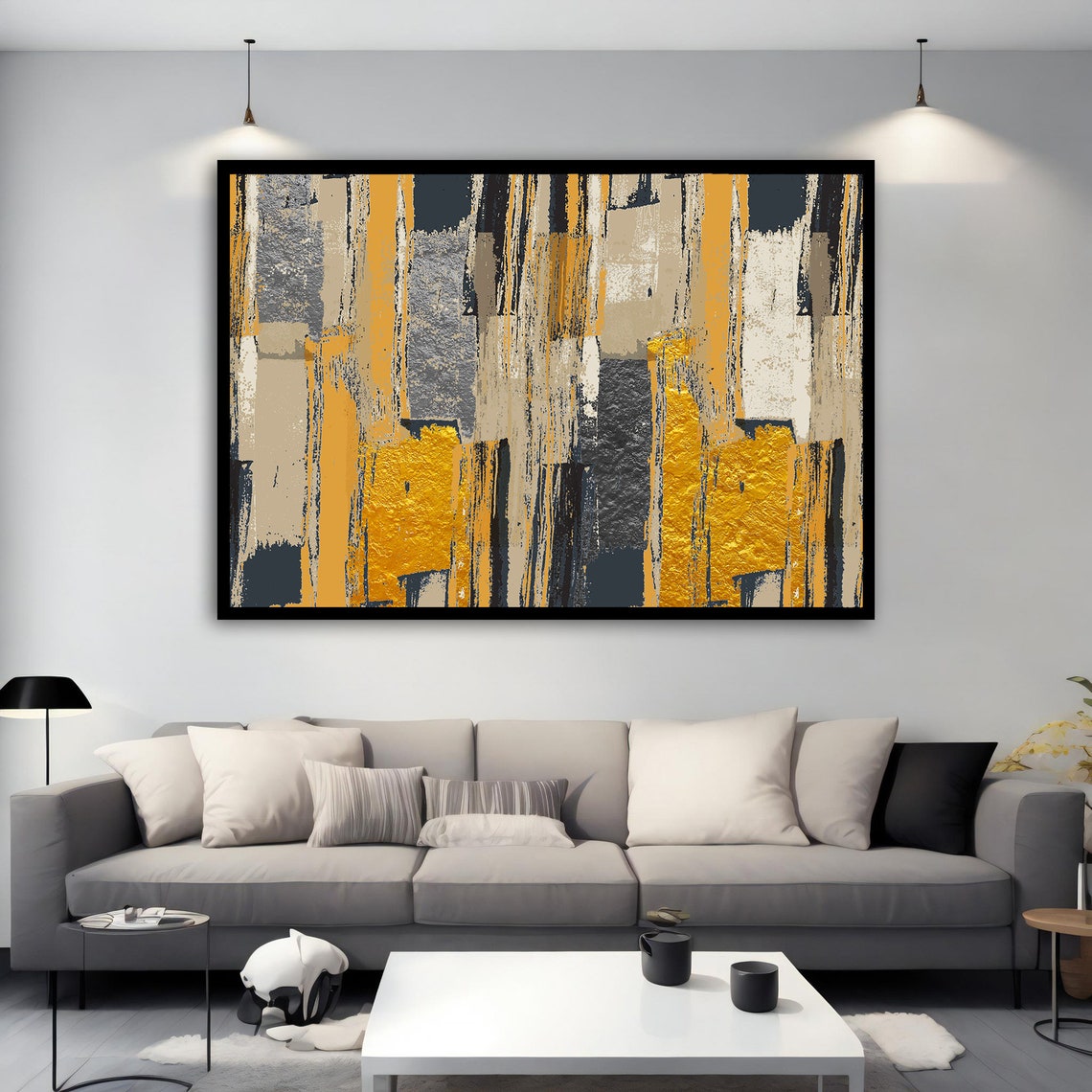 Black Gold Abstract Textured Stripes Modern Luxury Wall Art Print - Image 2