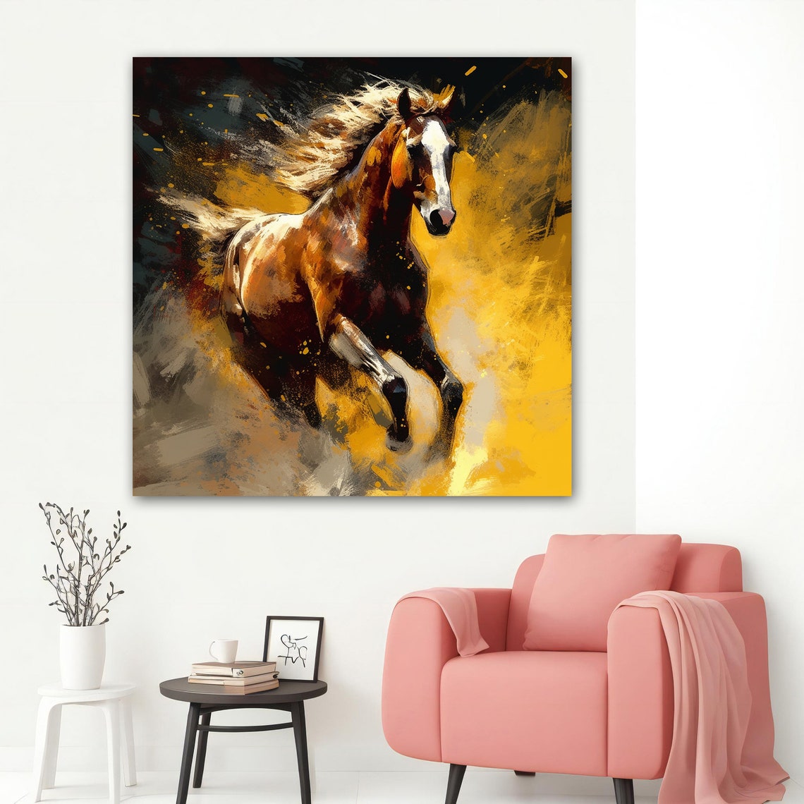Galloping Brown Horse Golden Splash Dynamic Equestrian Art Poster - Image 5