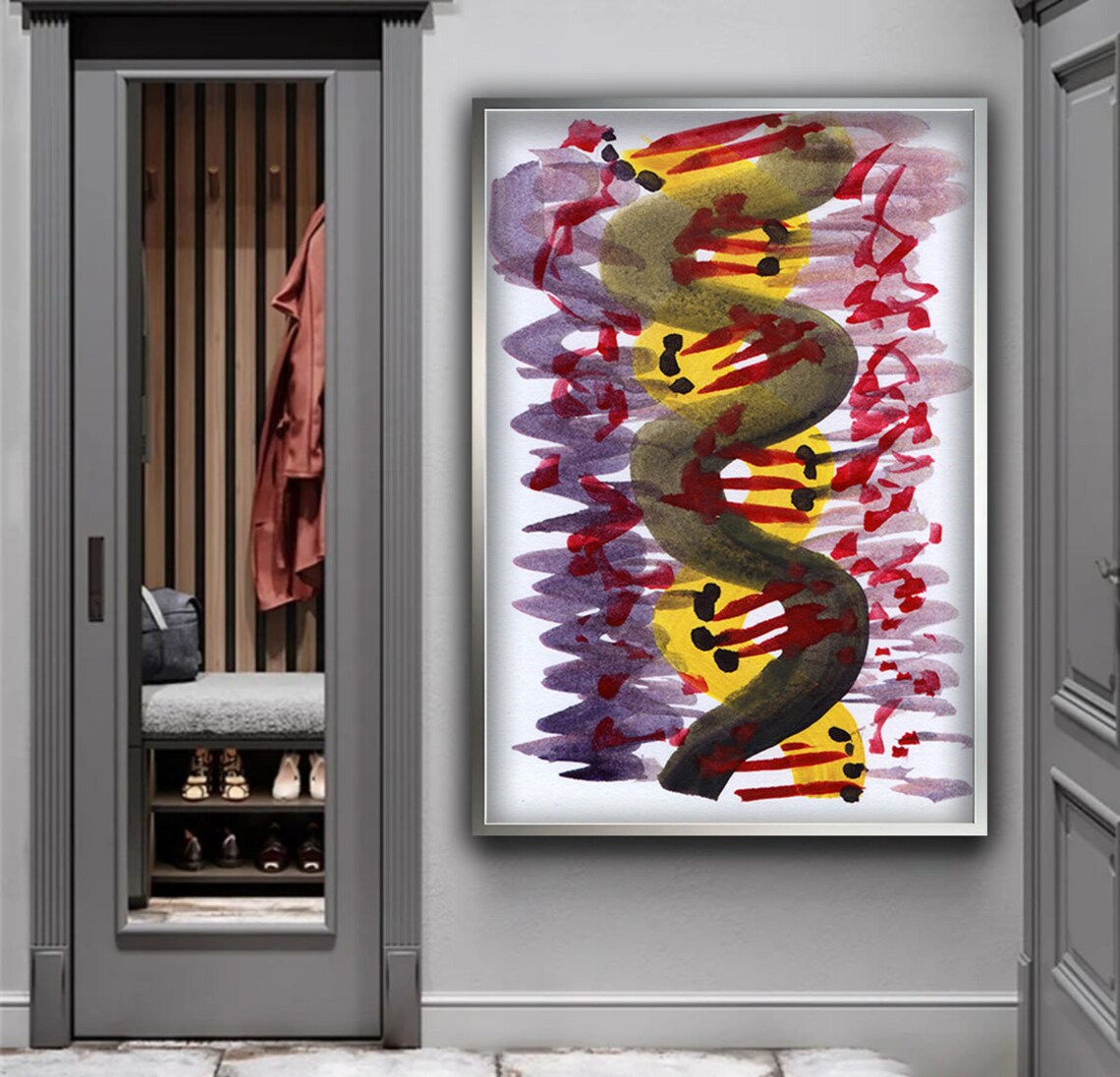 Abstract Yellow Red Purple Brushstroke Modern Painting Wall Art - Image 3