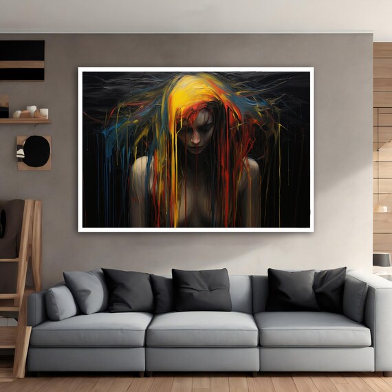 Dripping Paint Hair Woman Moody Dark Black Background Art Poster