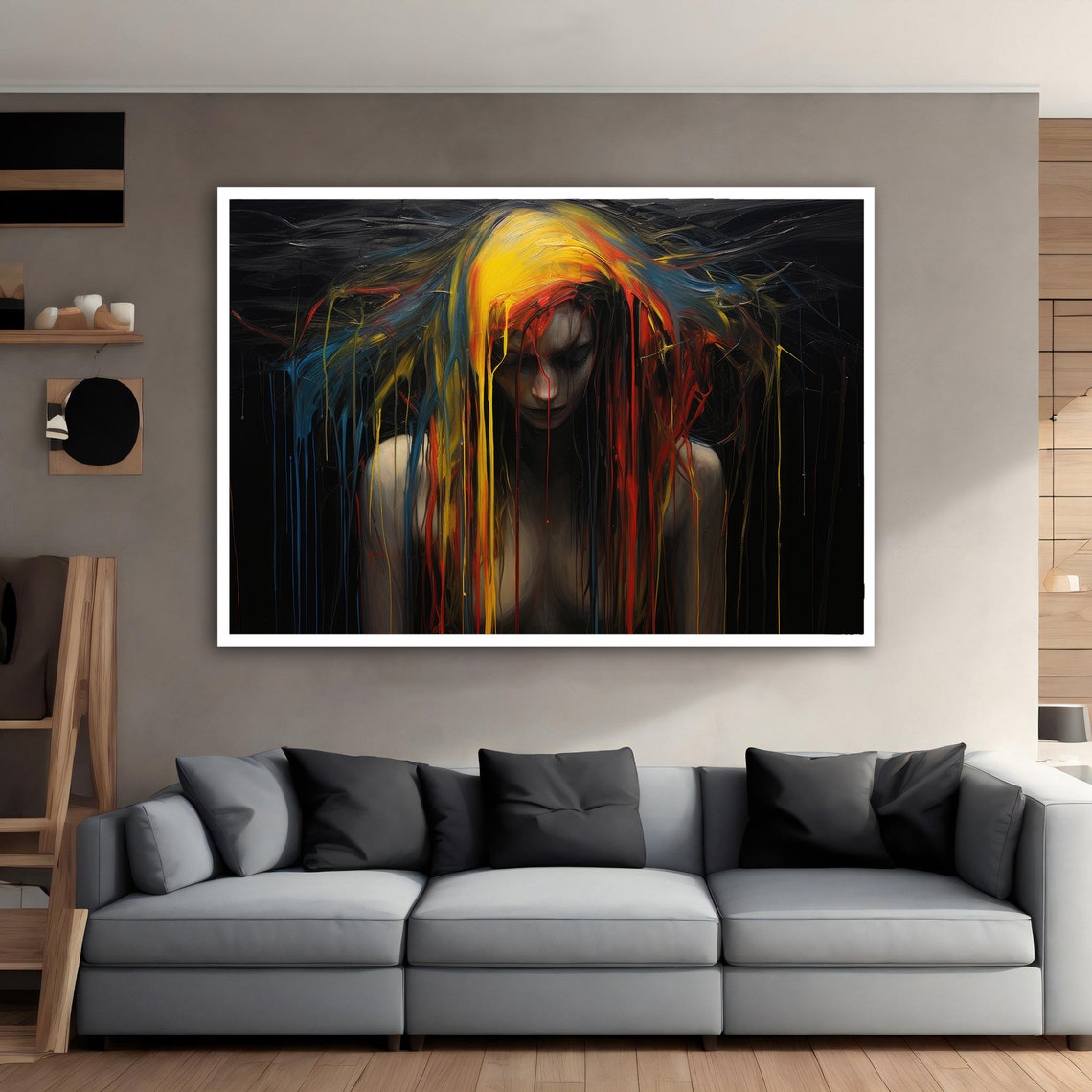 Colourful Nude Woman Painting Girl With Paint Flowing On Modern Woman Art Colorful Girl Art