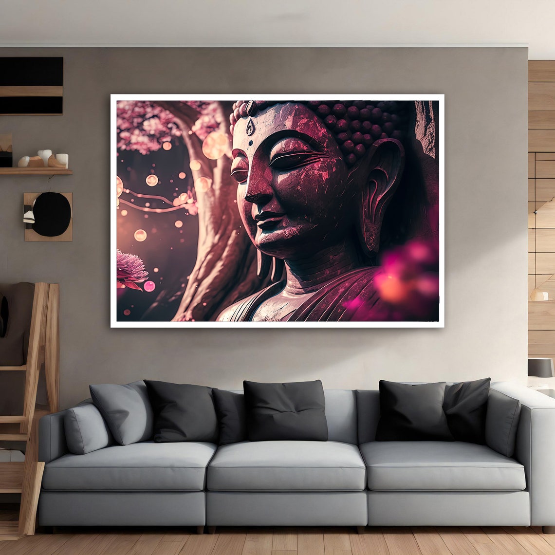 Crimson Buddha Head Blossom Night Bokeh Meditation Art Poster - Image 4