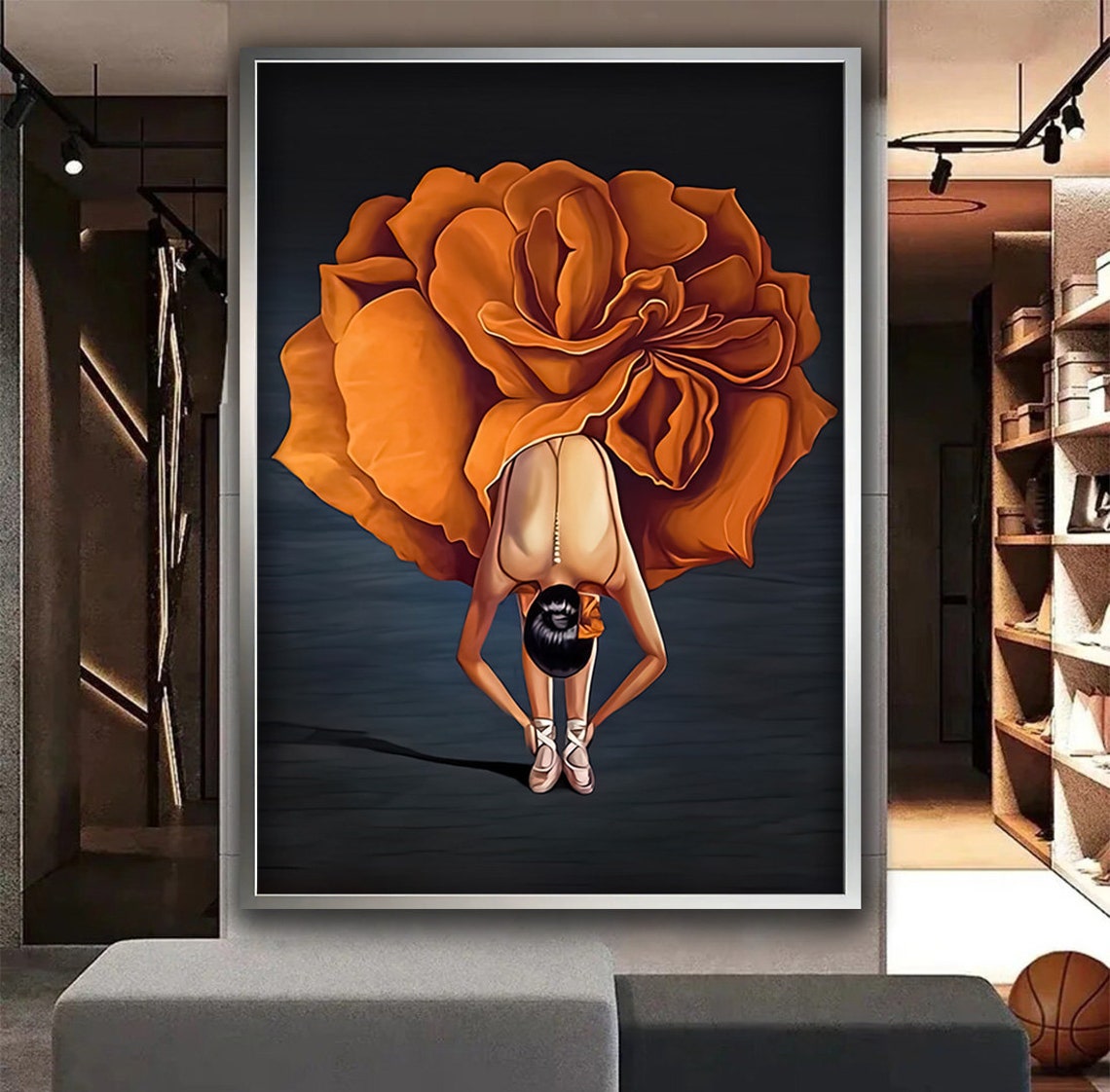 Ballerina With Giant Orange Flower Skirt Surreal Floral Dance Poster - Image 2