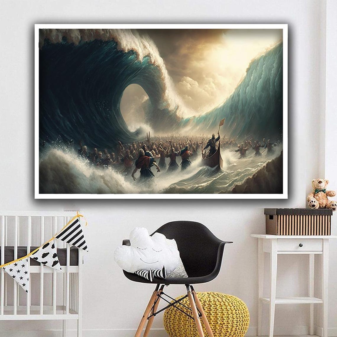 Moses Parting The Red Sea Art Modern Bible Poster Inspirational Wall Decor Religious Artwork For Home Or Office Red Sea - Image 3
