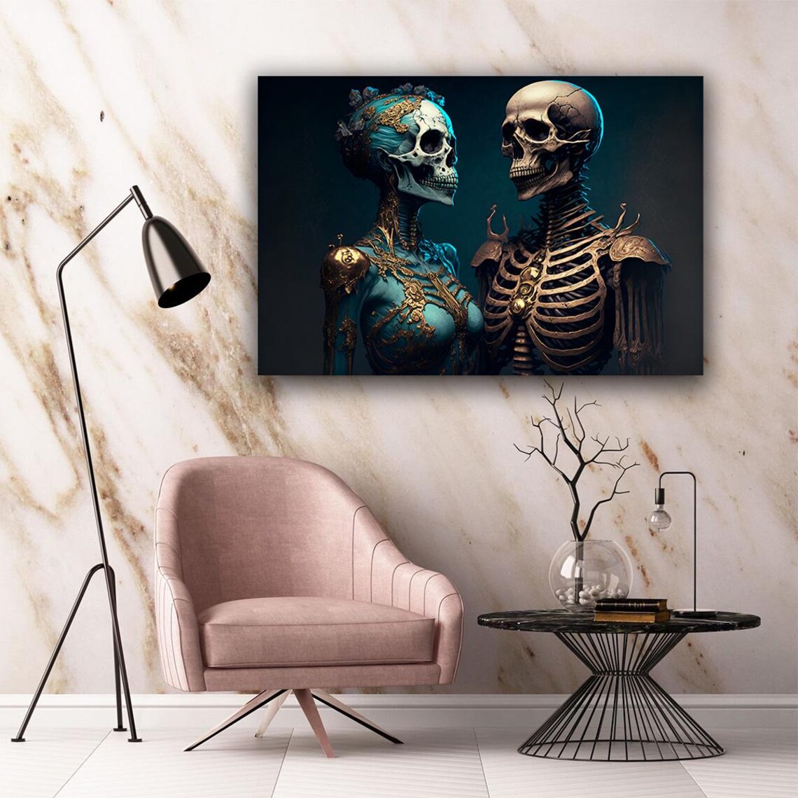 Gothic Skeleton Couple Dark Romantic Ornate Bones Halloween Wall Art Poster - Image 5