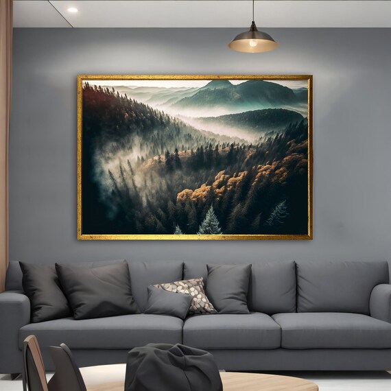 Foggy Mountain Landscape Painting Foggy Forest Wall Art Print Foggy Mountain Forest Home Decor Nature Landscape