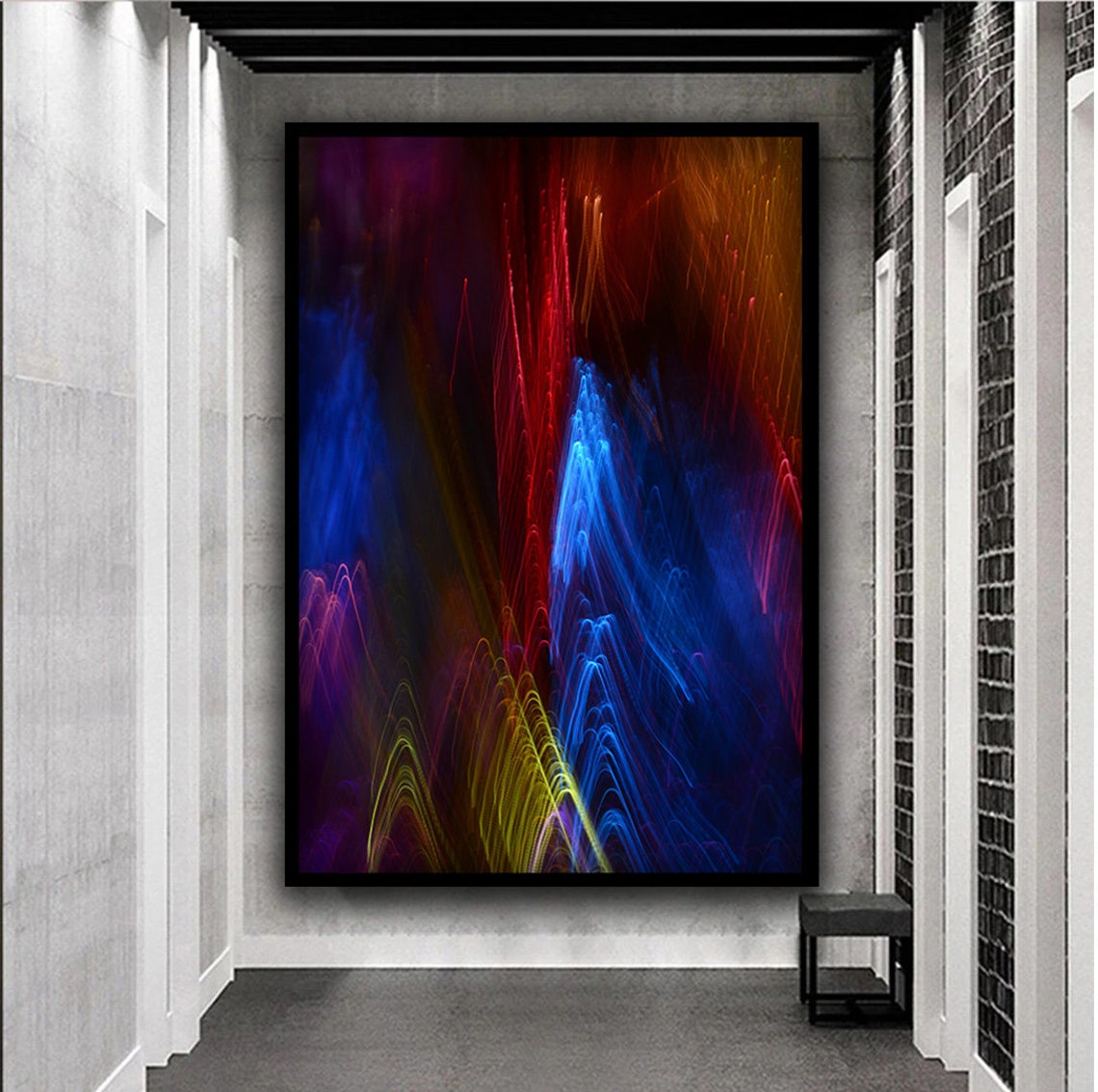 Neon Light Waves Abstract Colorful Streak Flow Motion Art Poster - Image 2