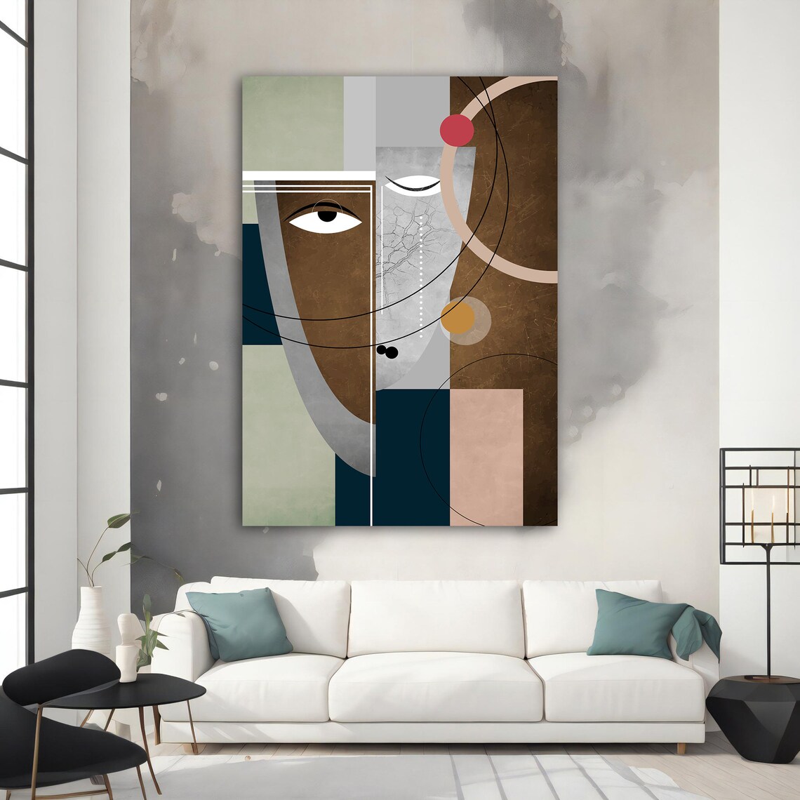 Geometric Cubist Woman Face Mid Century Modern Earth Tone Abstract Poster - Image 5