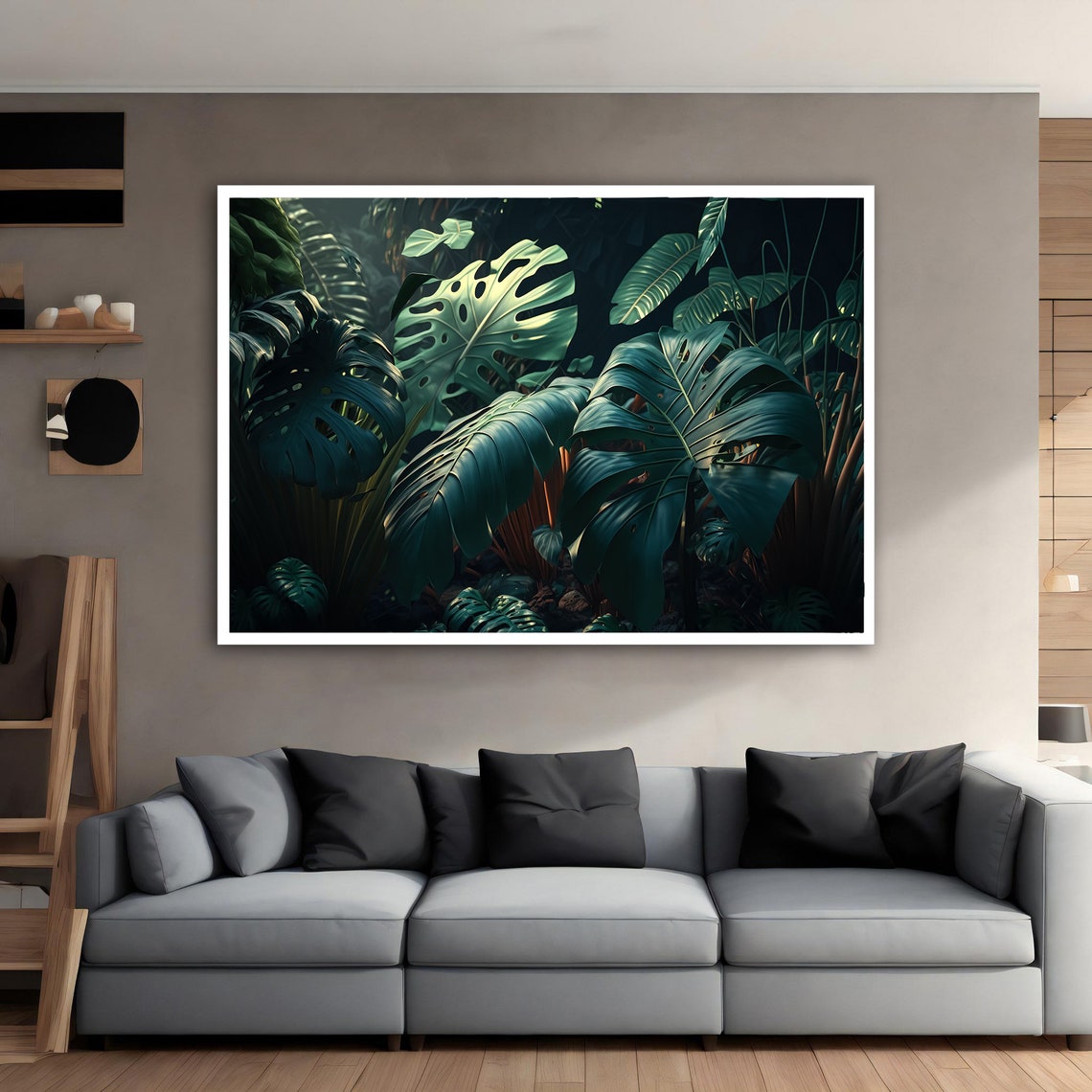 Dark Tropical Monstera Leaves Moody Jungle Botanical Art Poster - Image 5