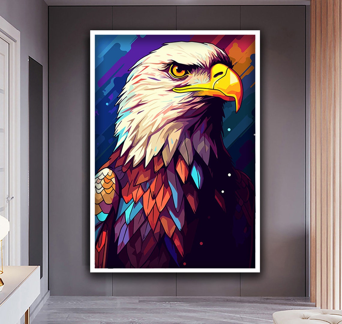 Colorful Bald Eagle Geometric Portrait Bold Bird Wildlife Art Poster - Image 3