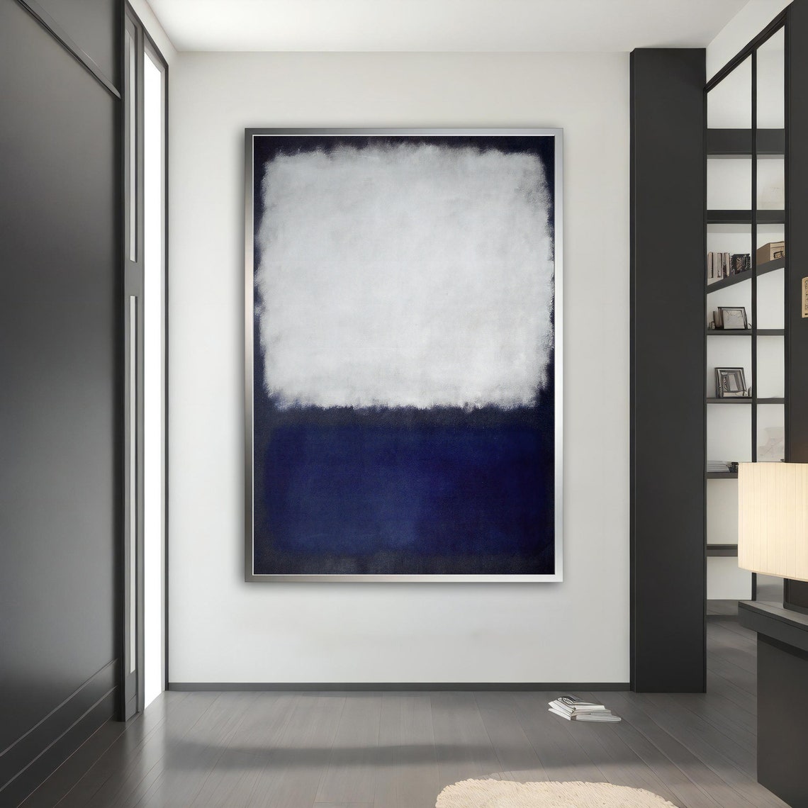 Rothko Style White and Navy Blue Color Field Abstract Wall Poster - Image 3