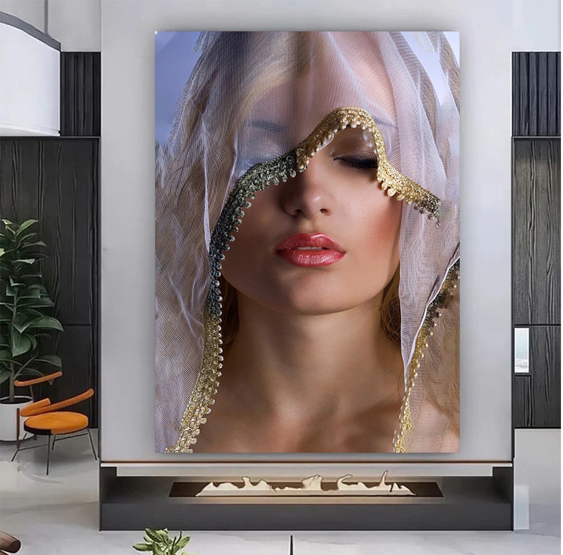 Blonde Woman Painting Woman With Makeup Blonde Girl Poster Beatiful Woman Wall Art Veiled Woman Wall Art - Image 2