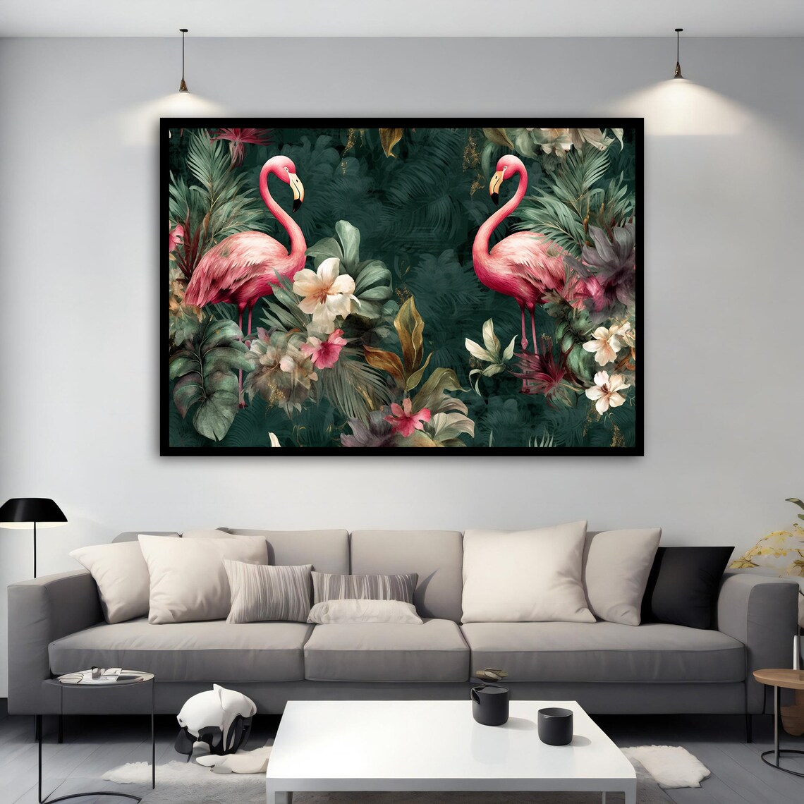 Pink Flamingos Among Tropical Flowers Lush Jungle Wall Art Poster - Image 2