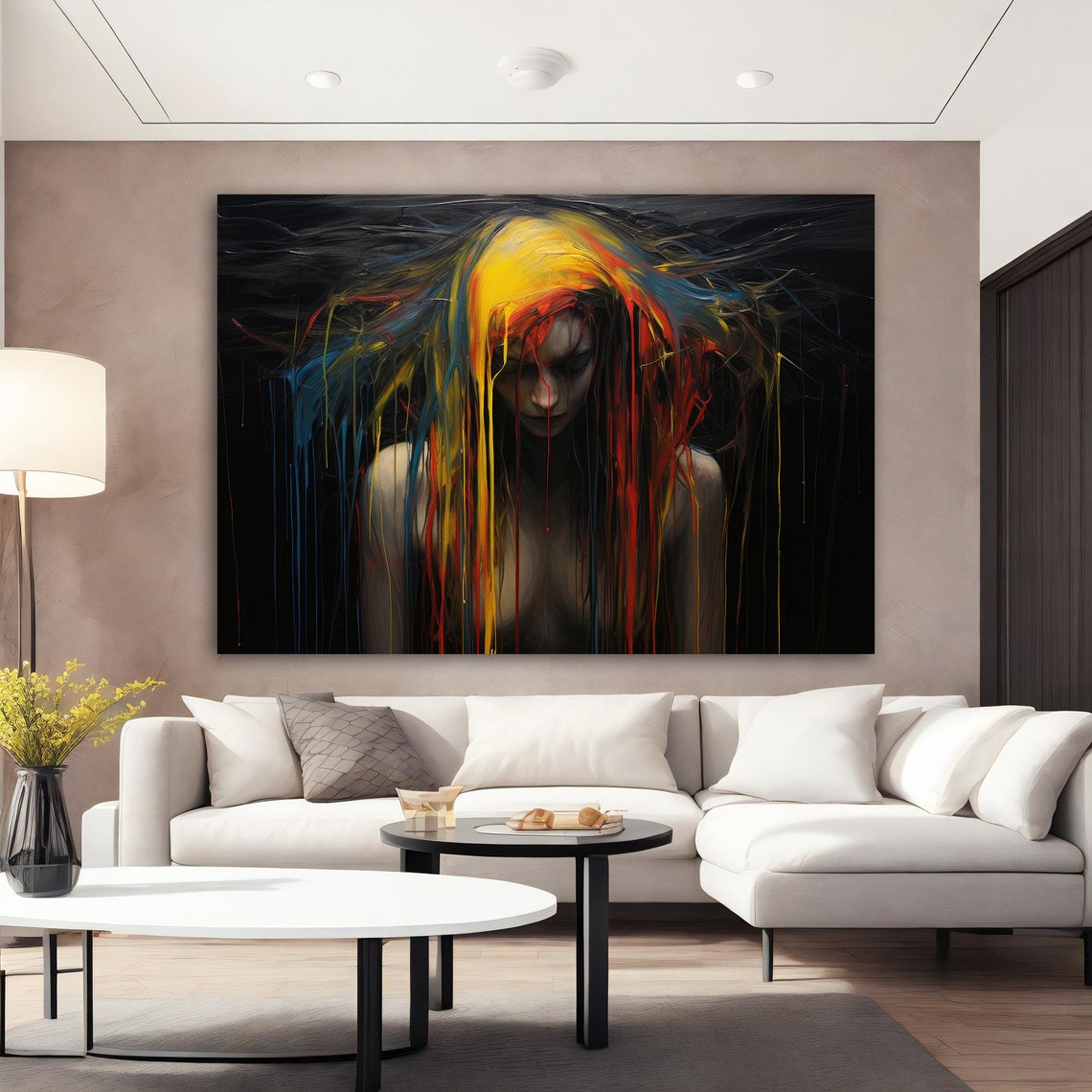 Colourful Nude Woman Painting Girl With Paint Flowing On Modern Woman Art Colorful Girl Art - Image 3