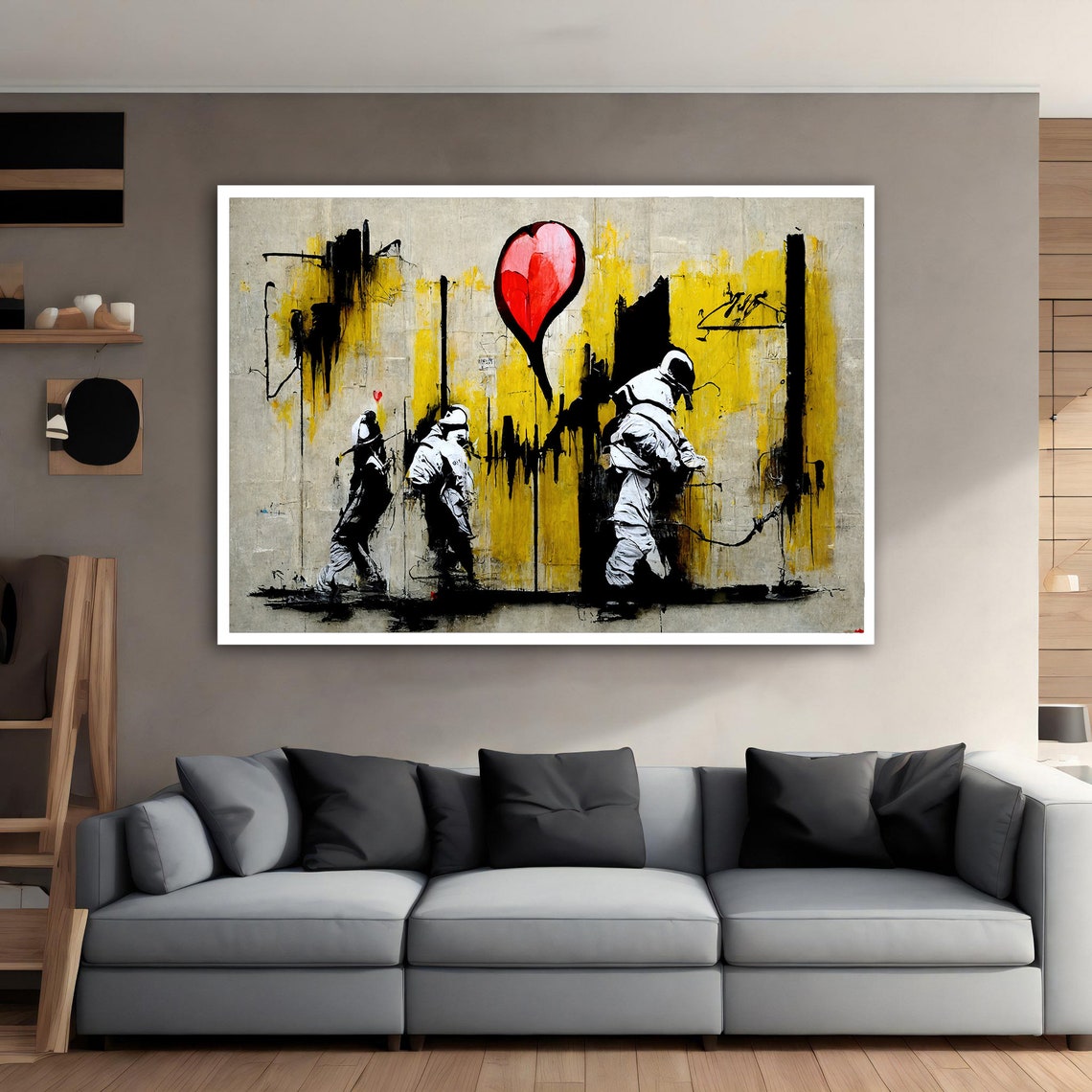 Street Graffiti Art Workers Red Heart Balloon Urban Art Poster - Image 4