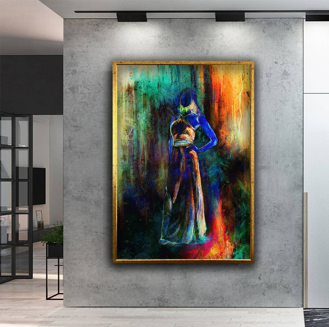 Colorful Abstract Woman in Dress Modern Painting Wall Art Print - Image 3