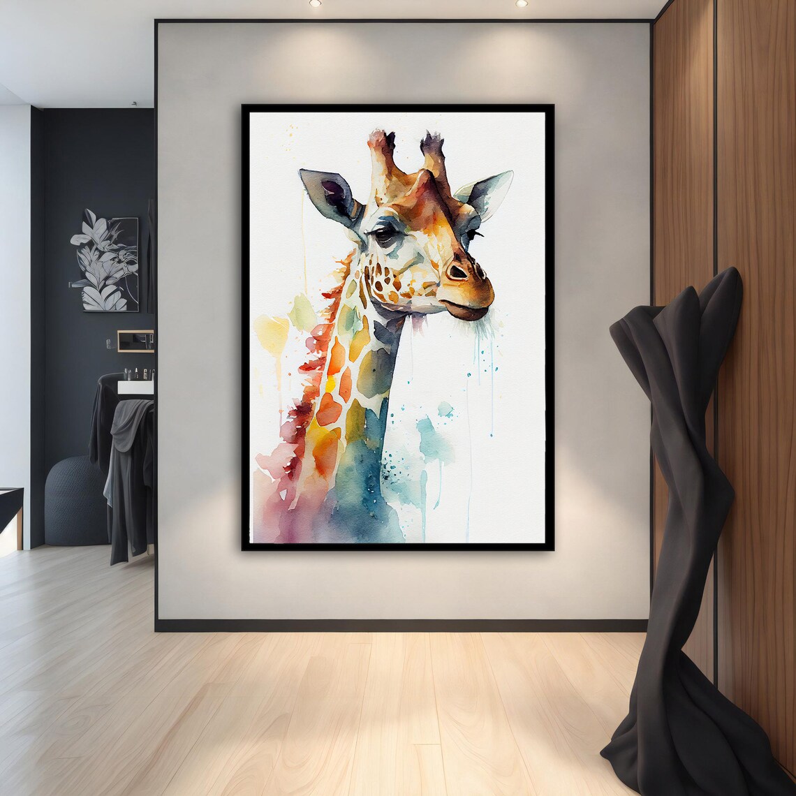 Watercolor Giraffe Head Portrait Colorful Animal Nursery Wall Art Poster - Image 2