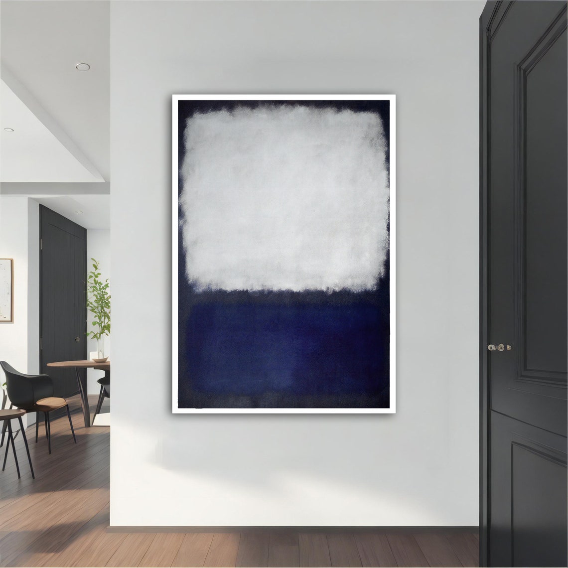 Rothko Style White and Navy Blue Color Field Abstract Wall Poster - Image 5